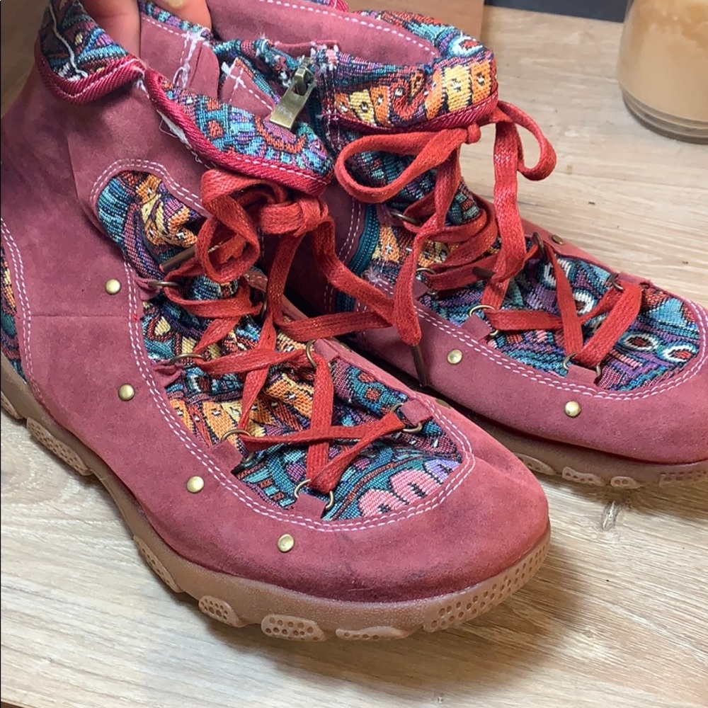 Red leather and embroidered boots